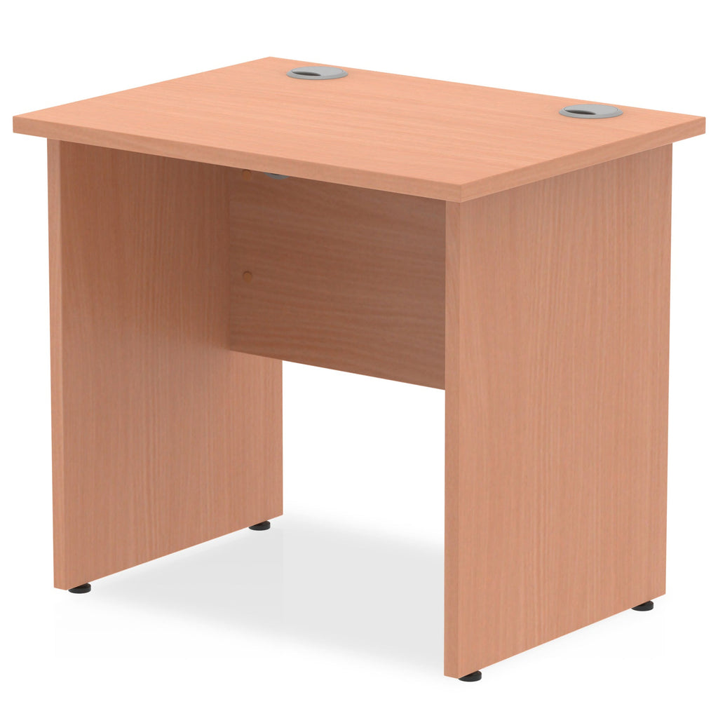 Panel end wood-effect desk with a white background