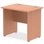 Panel end wood-effect desk with a white background