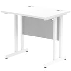 White desk with cantilever metal legs on a white background
