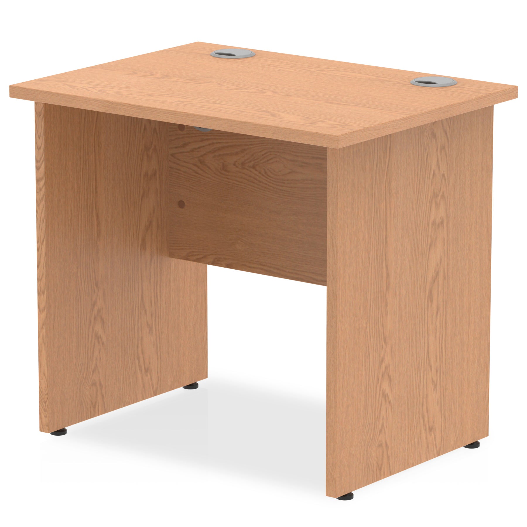 Panel end wood-effect desk with a white background