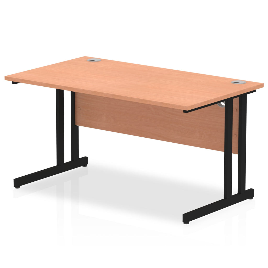 Office desk with wood-effect top and metal frame on a white background