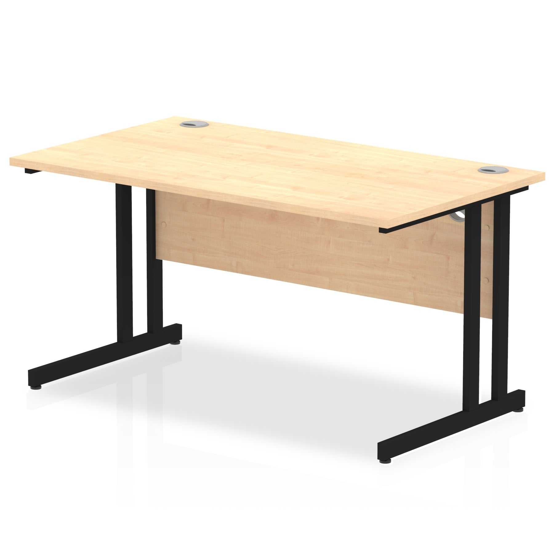 Office desk with wood-effect top and metal frame on a white background