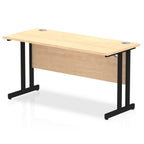Rectangular desk with wood-effect top and metal frame on a white background