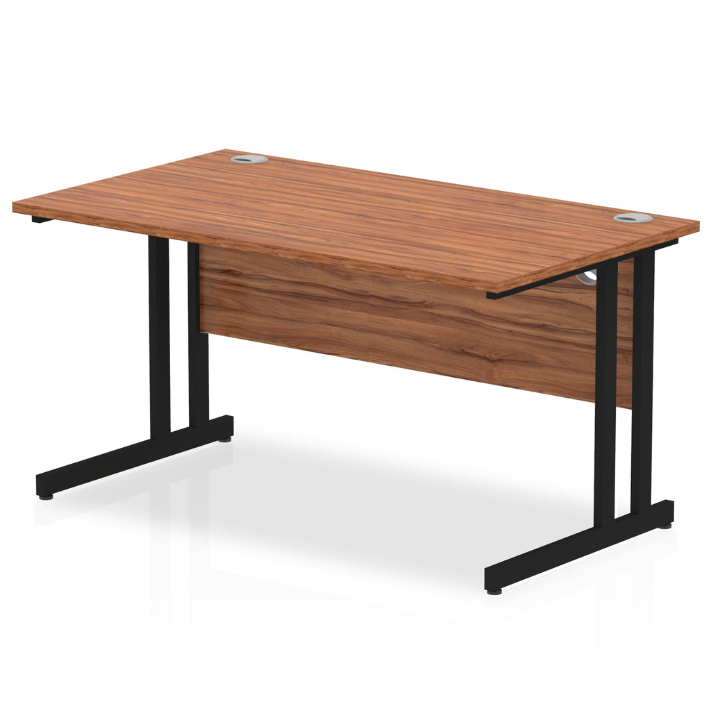 Office desk with wood-effect top and metal frame on a white background