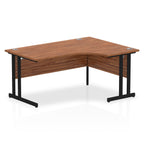 Wood-effect L-shaped desk with metal legs on a white background