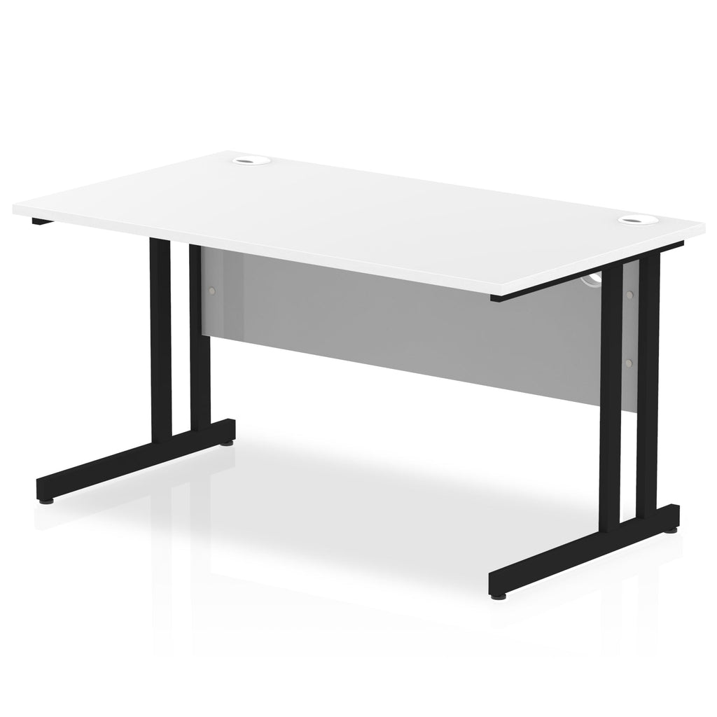 Office desk with white top and metal frame on a white background