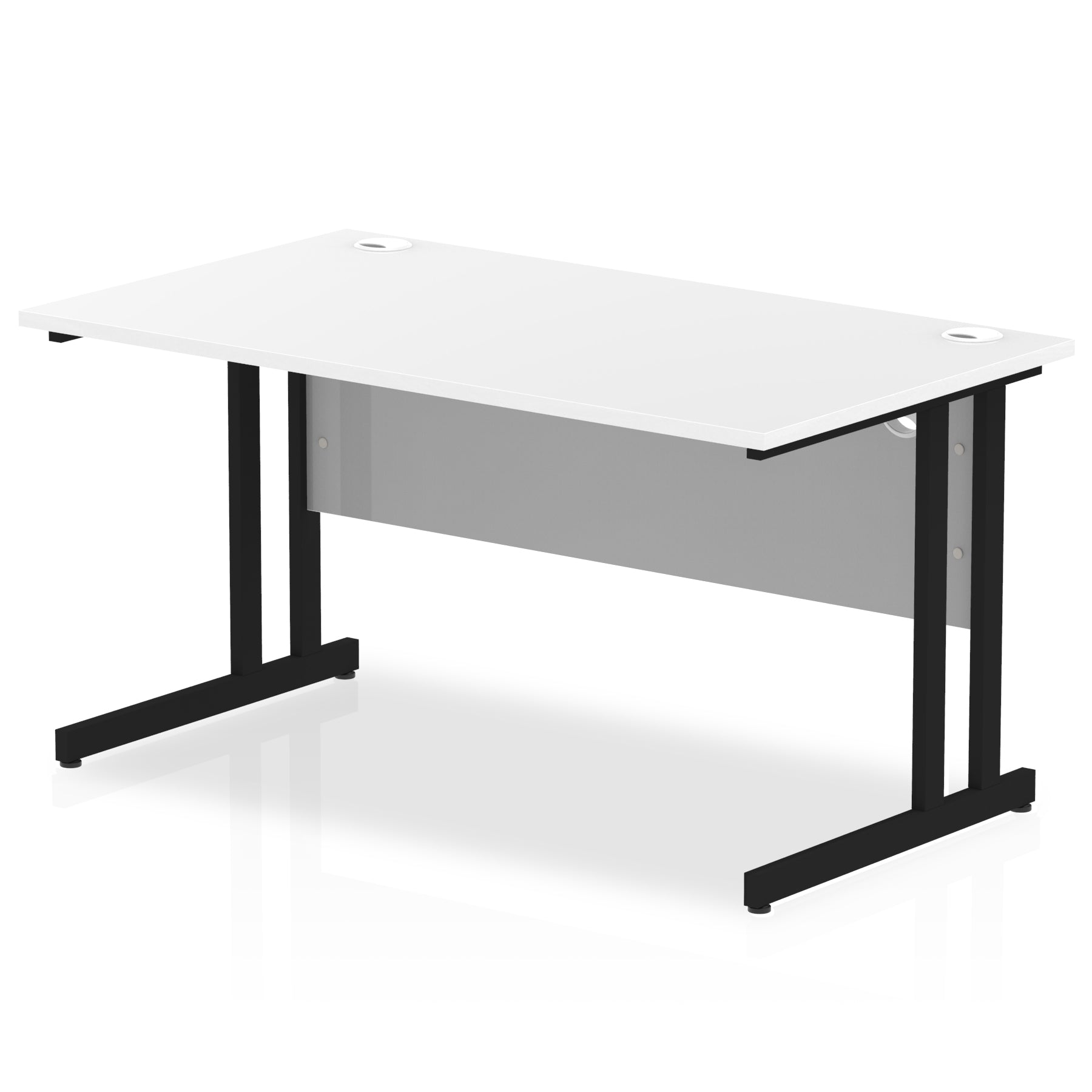 Office desk with white top and metal frame on a white background