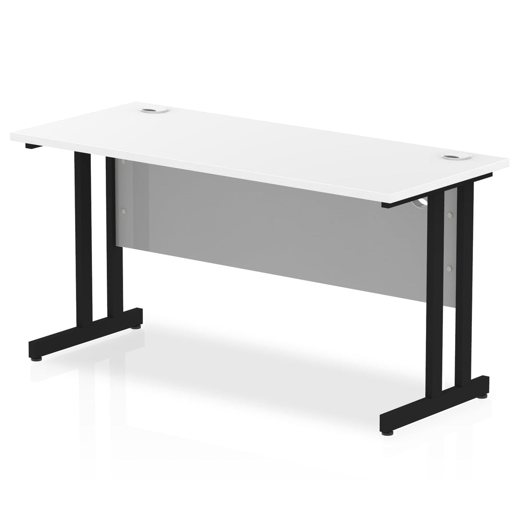 Rectangular desk with wood-effect top and metal frame on a white background