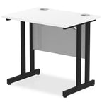 White desk with cantilever metal legs on a white background