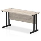 Rectangular desk with wood-effect top and metal frame on a white background