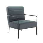Grey armchair with black metal frame on a white background