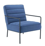 Blue armchair with black metal frame on a white background