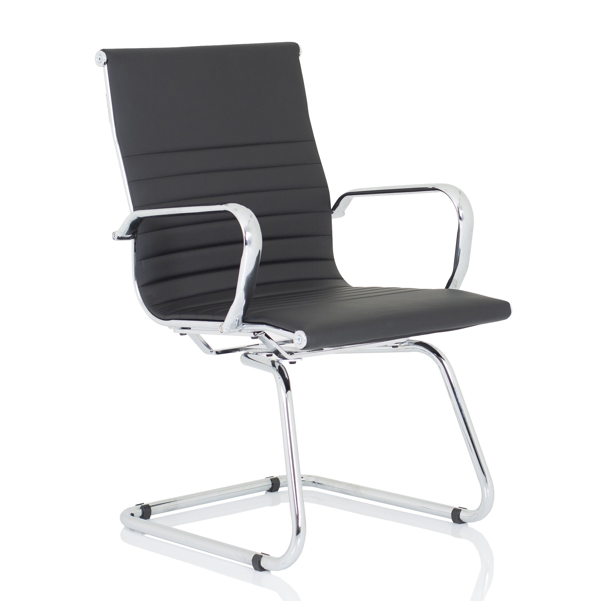 Black office chair with chrome frame on a white background