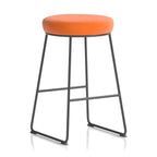 Stool with orange seat and black metal frame on a white background