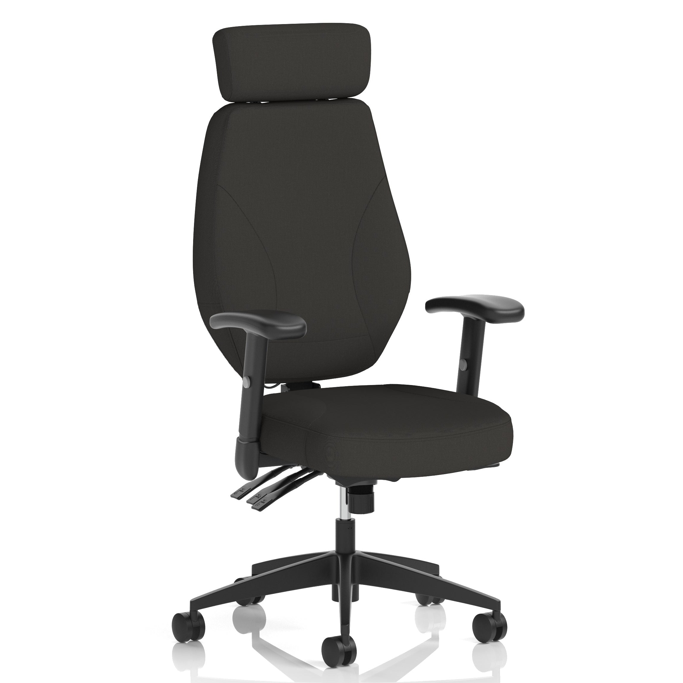 Black office chair with headrest on a white background