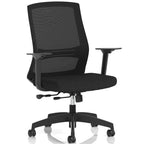 Black office chair with mesh back on a white background