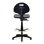Black adjustable polyurethane draughtsman chair on a white background