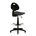 Black adjustable polyurethane draughtsman chair on a white background