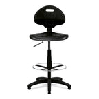Black adjustable polyurethane draughtsman chair on a white background