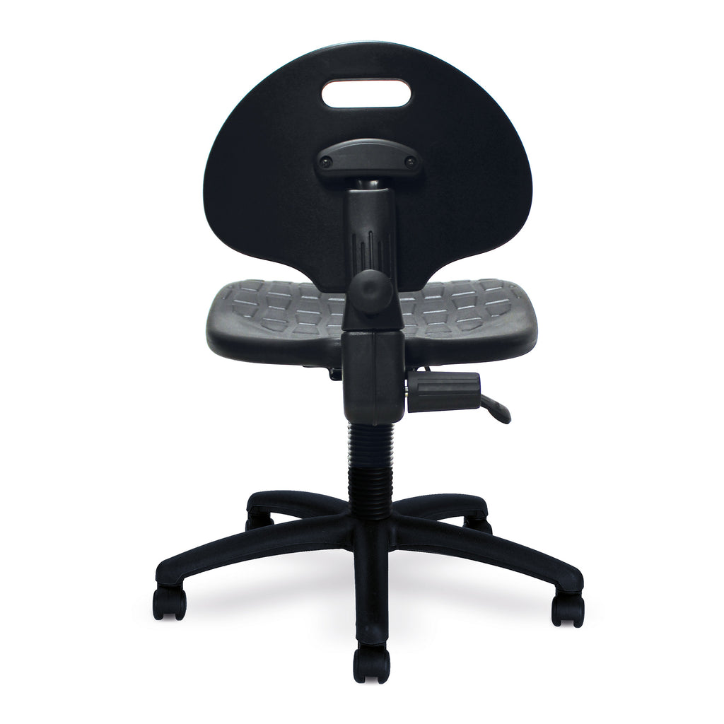 Black polyurethane office chair on a white background