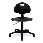 Black polyurethane office chair on a white background