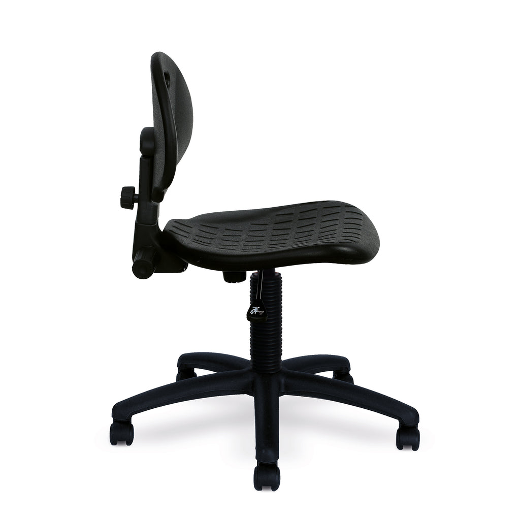 Black polyurethane office chair on a white background