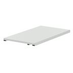 Rectangular light grey shelf on a white background