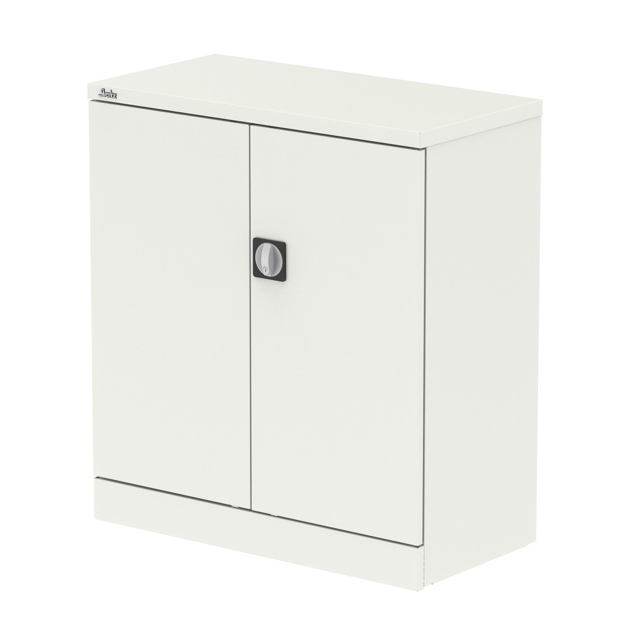 White storage cabinet with a door on a white background
