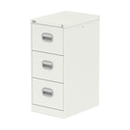 White three-drawer filing cabinet on a white background