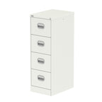 White four-drawer filing cabinet on a white background