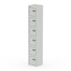 Grey metal locker with six doors on a white background