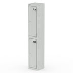 Tall grey locker with two doors on a white background