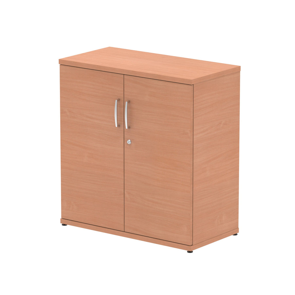 Wood-effect cabinet with two doors on a white background