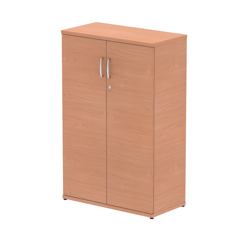 Wood-effect cabinet with two doors on a white background