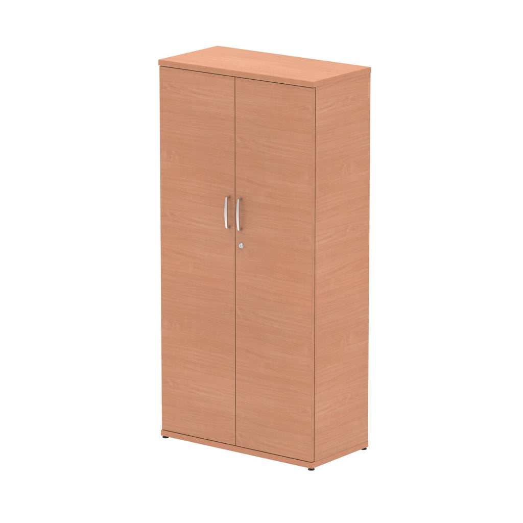Wood-effect cabinet with two doors on a white background