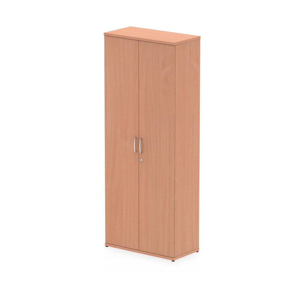 Wood-effect cabinet with two doors on a white background