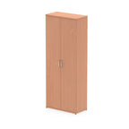 Wood-effect cabinet with two doors on a white background