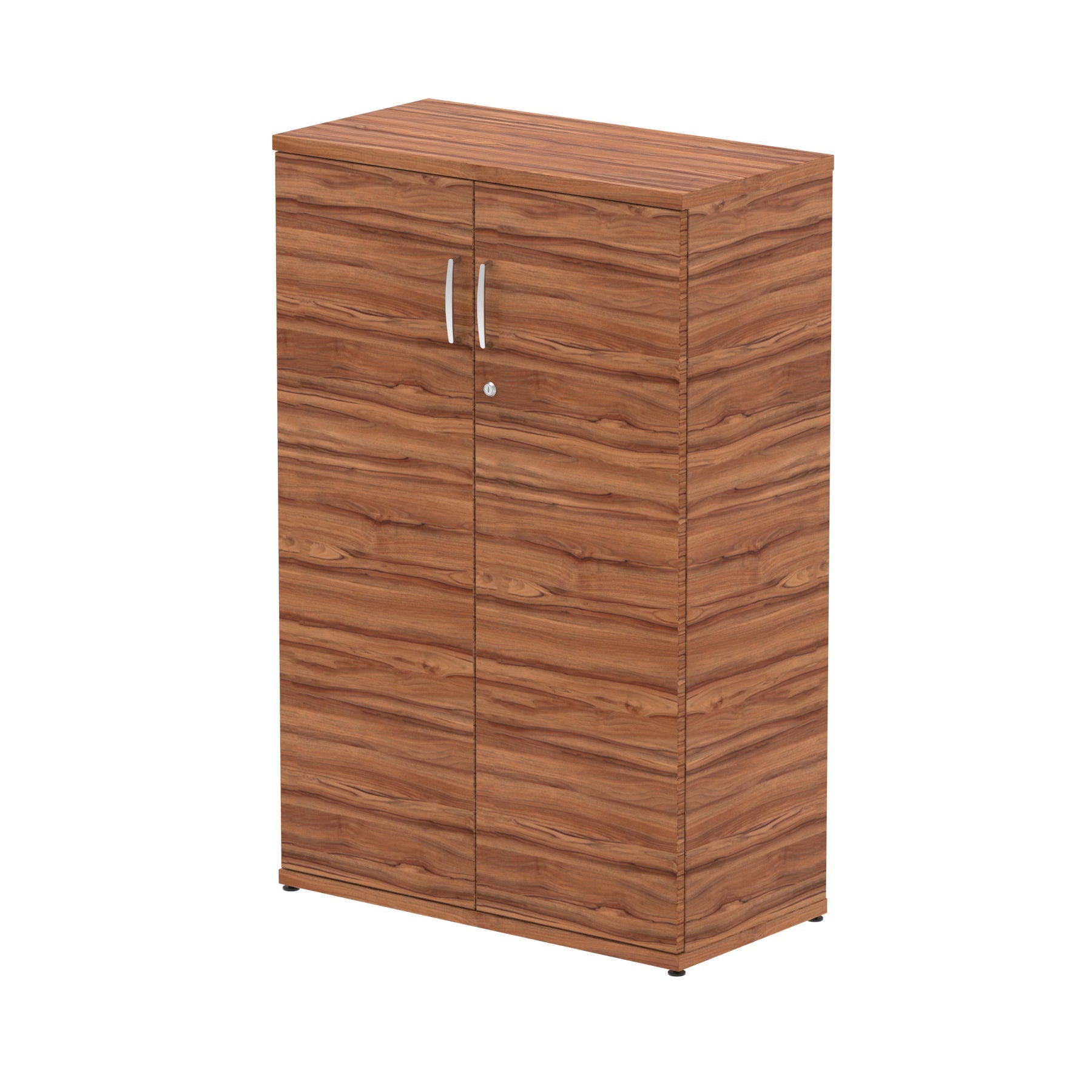 Wood-effect cabinet with two doors on a white background