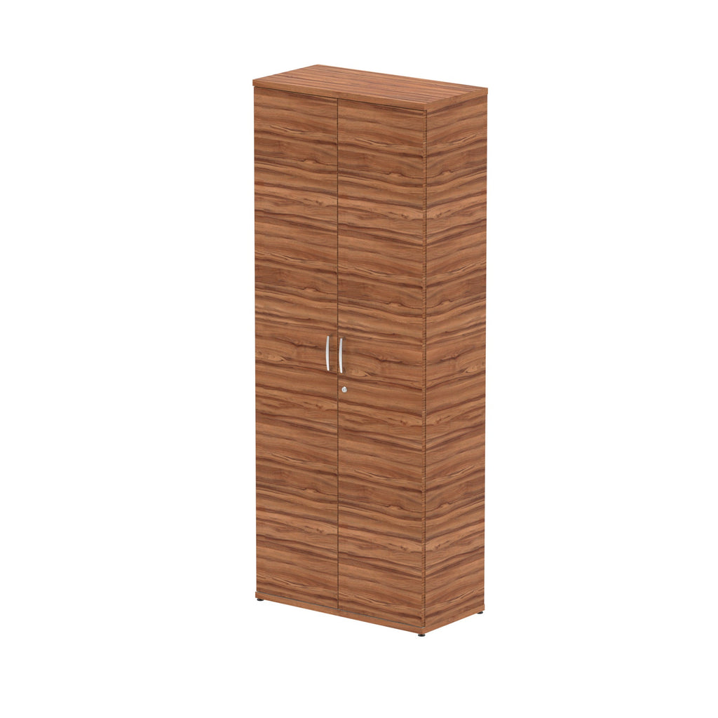Wood-effect cabinet with two doors on a white background