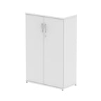 White storage cabinet with two doors on a white background