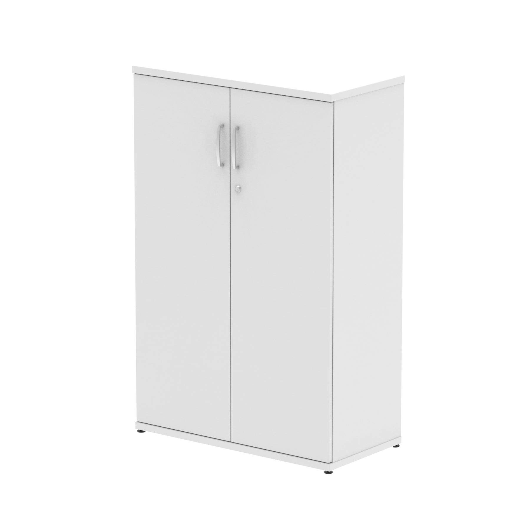 White storage cabinet with two doors on a white background