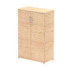 Wood-effect cabinet with two doors on a white background