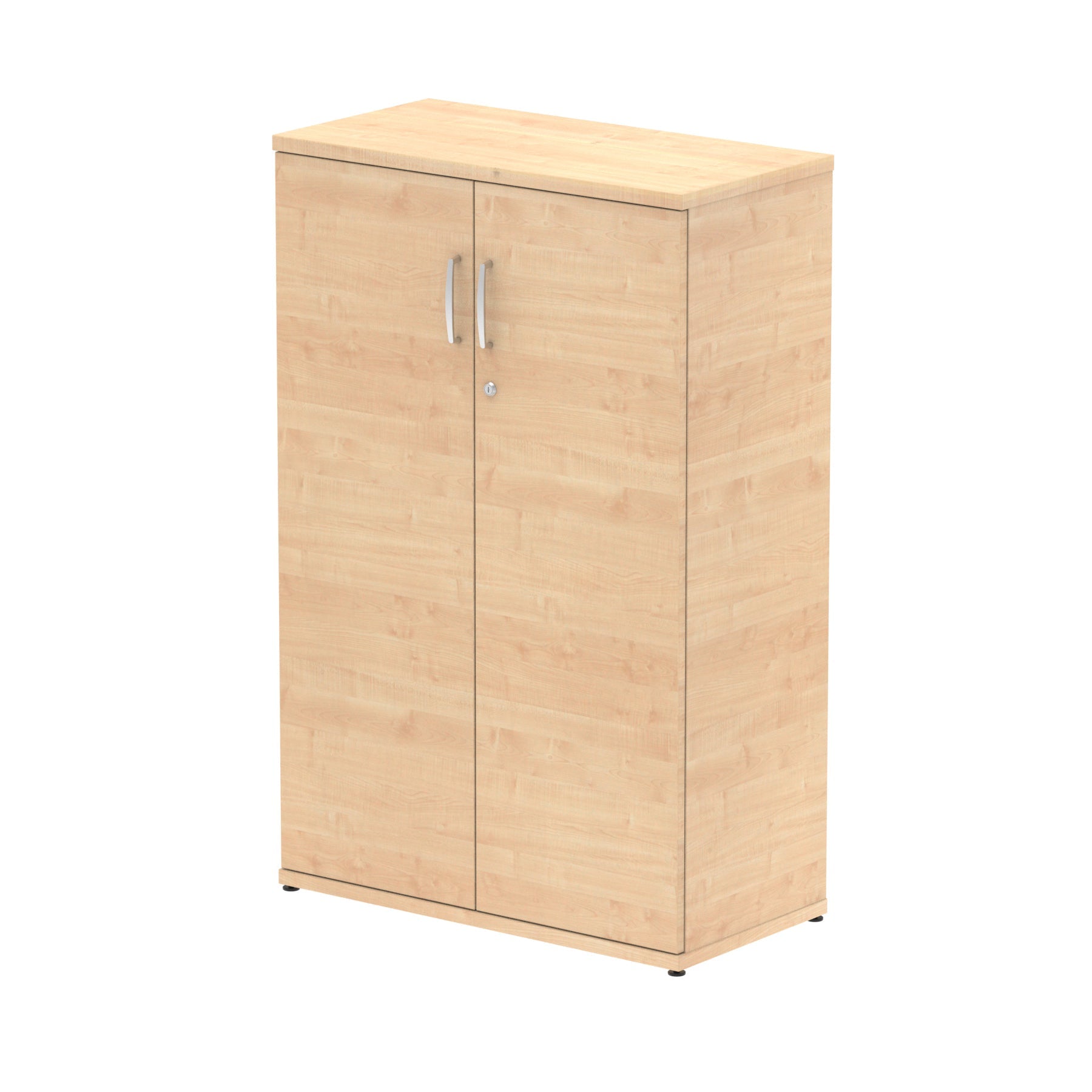 Wood-effect cabinet with two doors on a white background