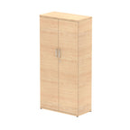 Wood-effect cabinet with two doors on a white background