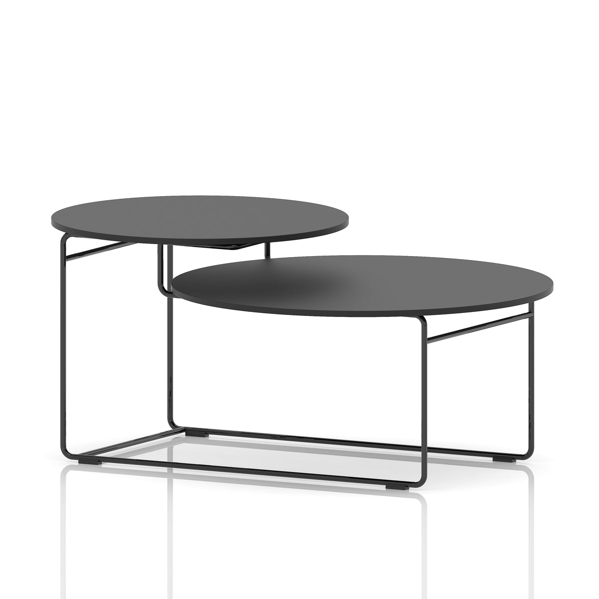 Two tier black coffee table on a white background
