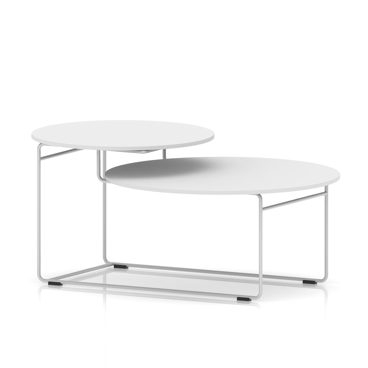 Two tier white coffee table on a white background