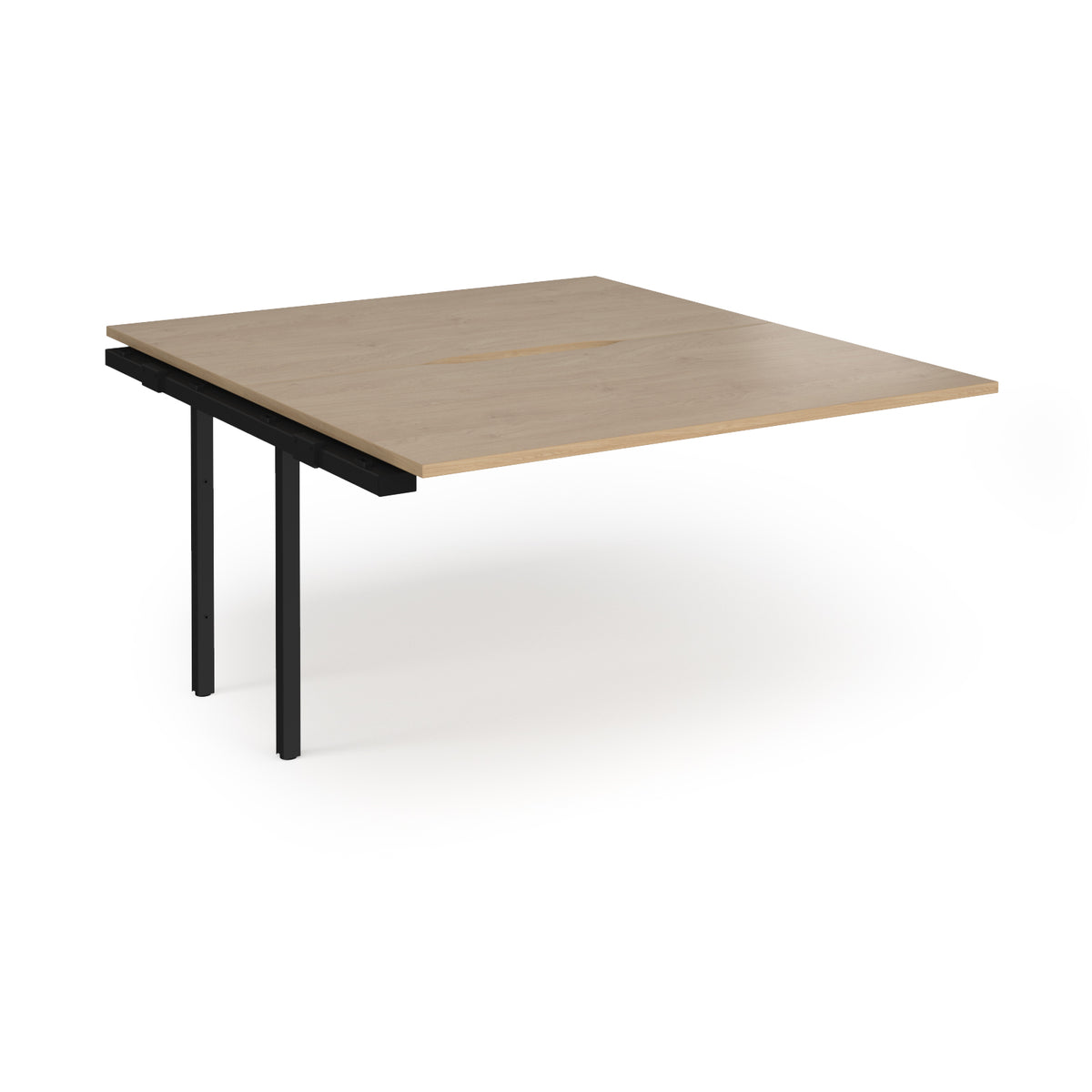 Back-to-back desk add on with wood-effect top and black frame on a white background