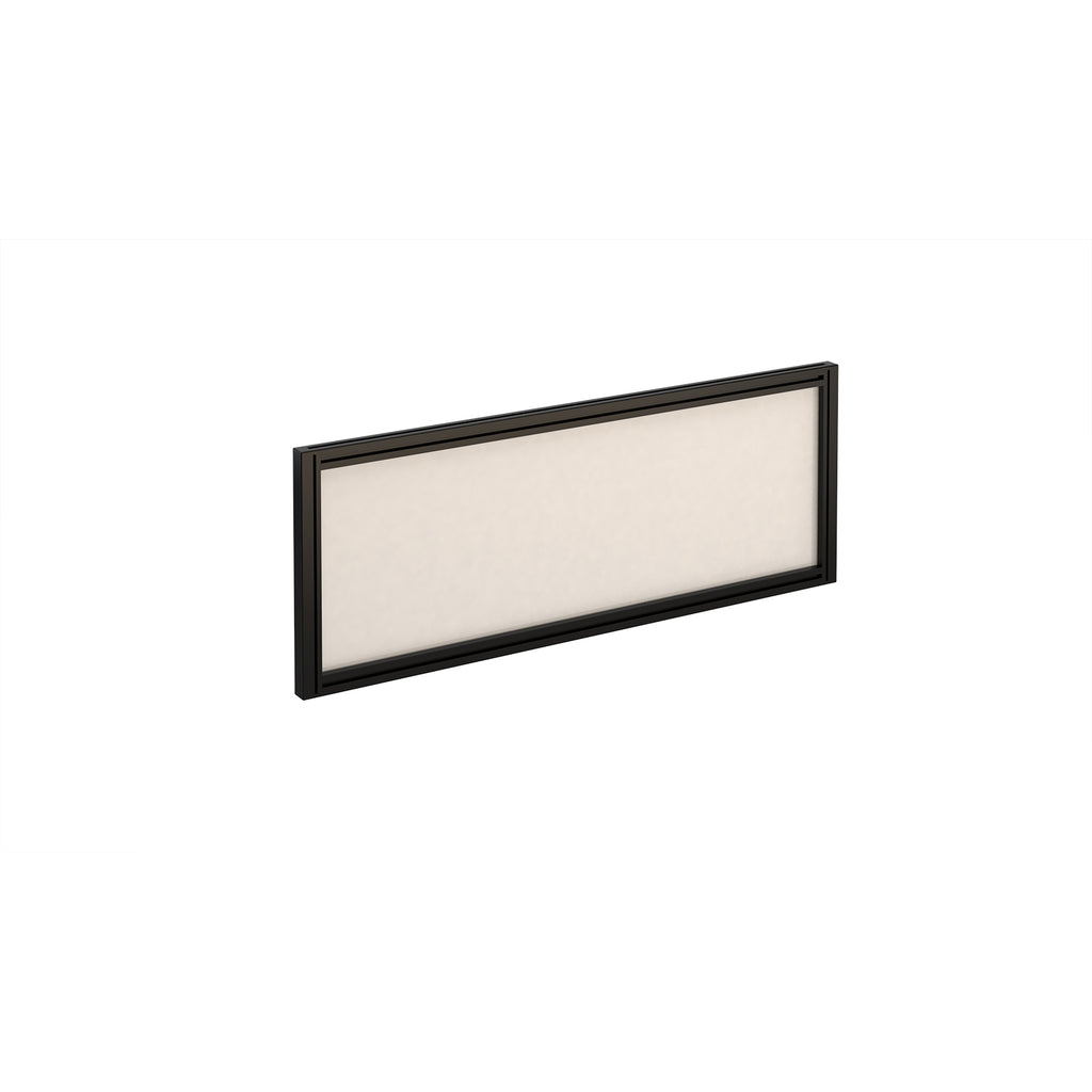 Rectangular white desk screen with black frame on a white background