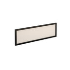 Rectangular white desk screen with black frame on a white background