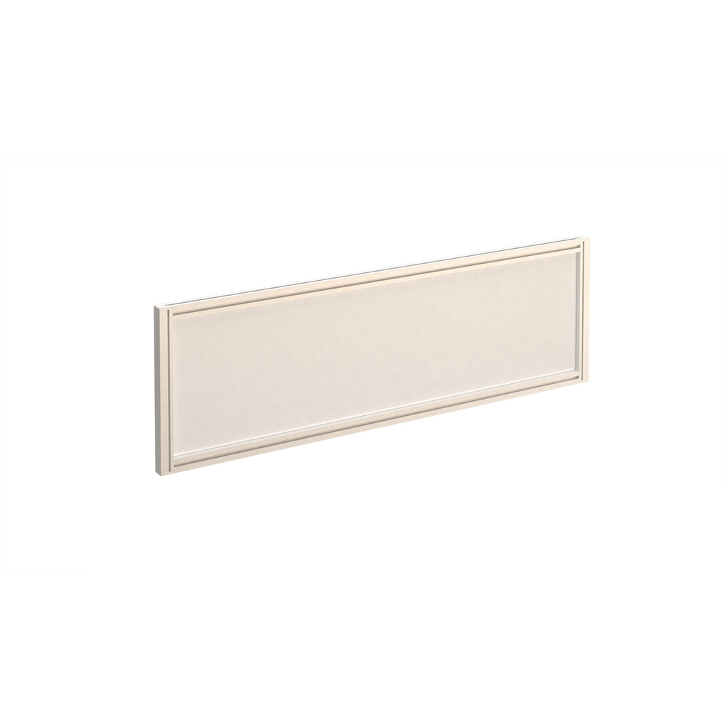 Rectangular white desk screen with frame on a white background
